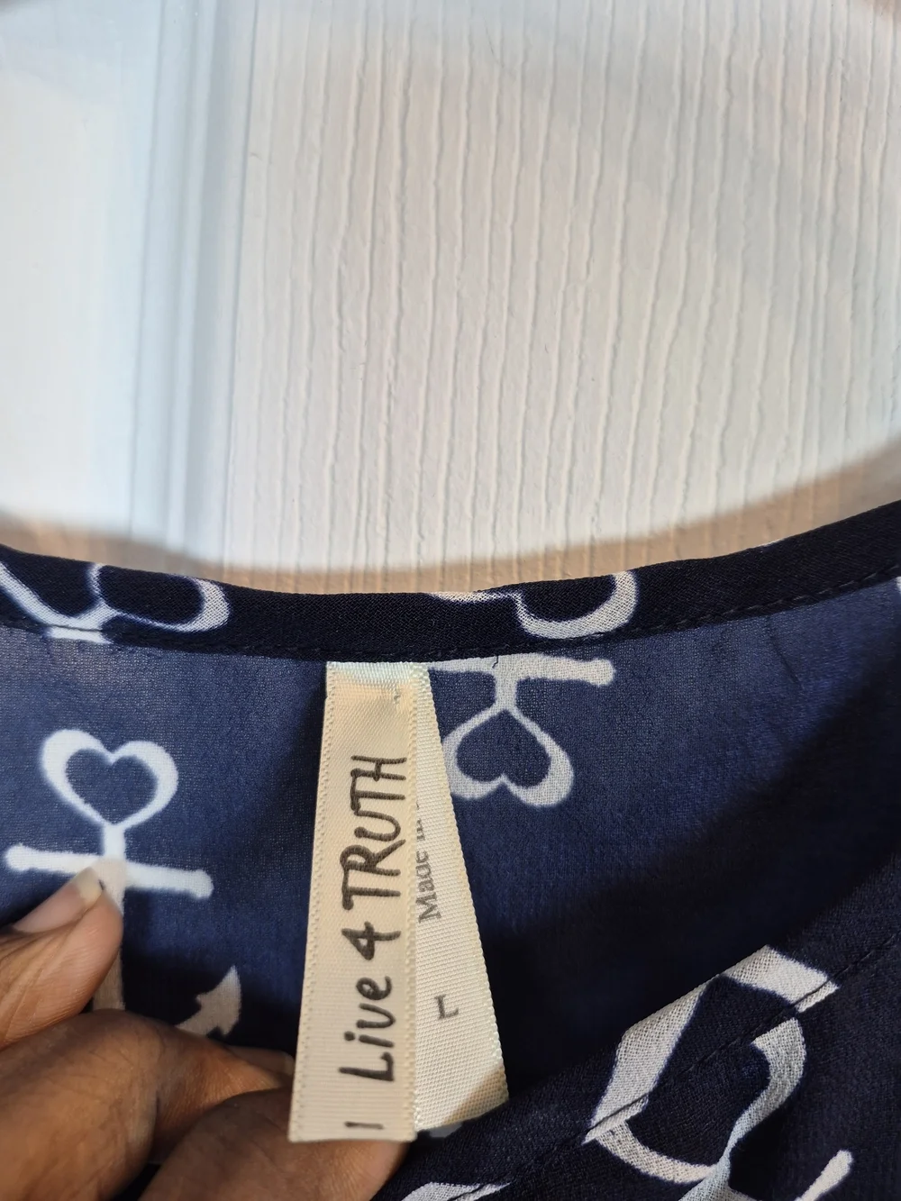 ​Navy White Anchor Heart Print Short Sleeve Nautical Beach Blouse Large